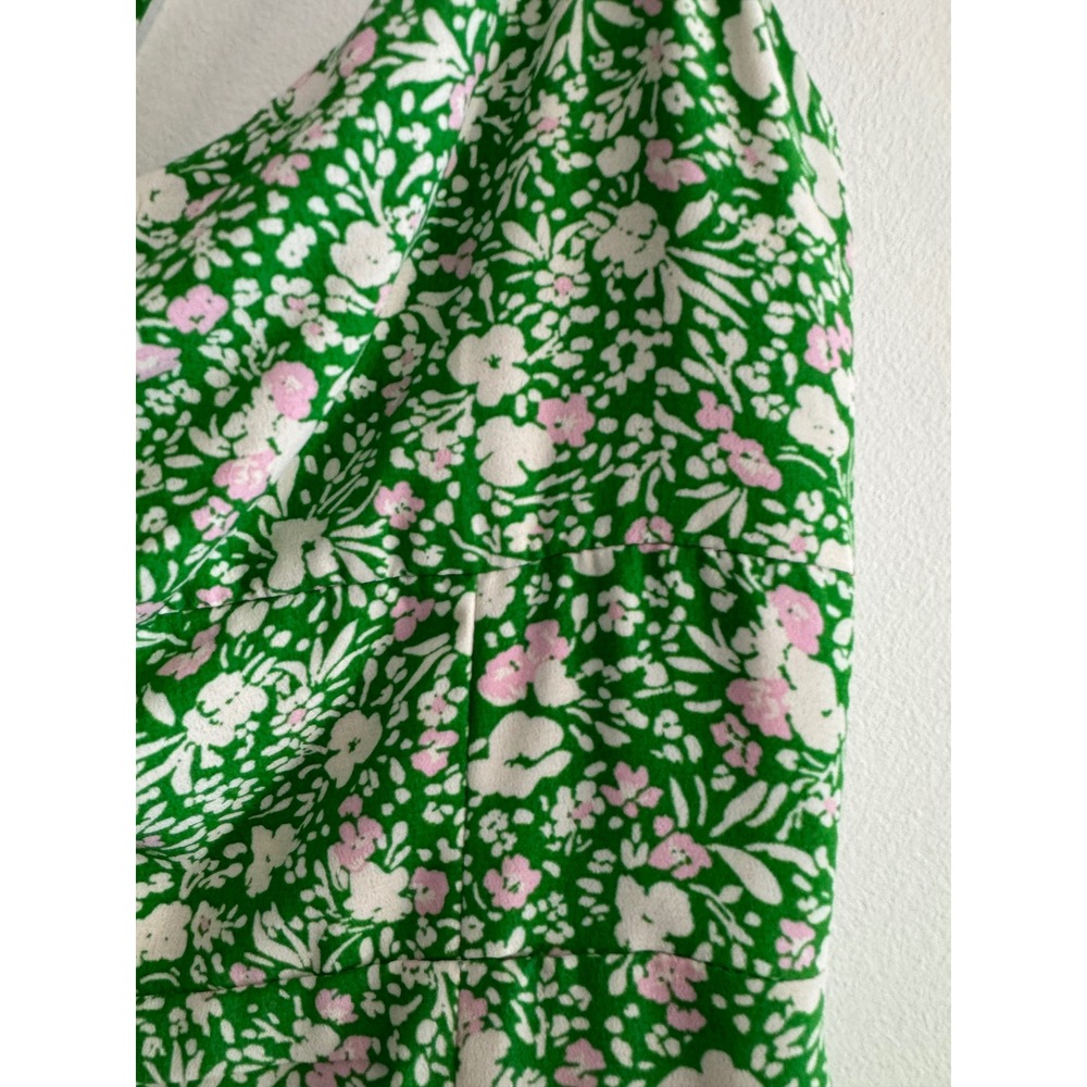 Zara Floral Midi Dress Women M Green Side Slit Cottagecore Wedding Garden Summer - Picture 3 of 7